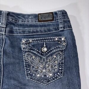 Earl Jean Womens Denim Jeans Butterfly Rhinestone Embellished Pockets Size 6
